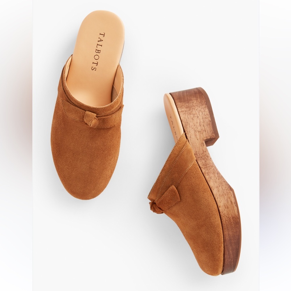 Talbots Winni tan suede clogs mules Made in Brazil - Picture 1 of 11